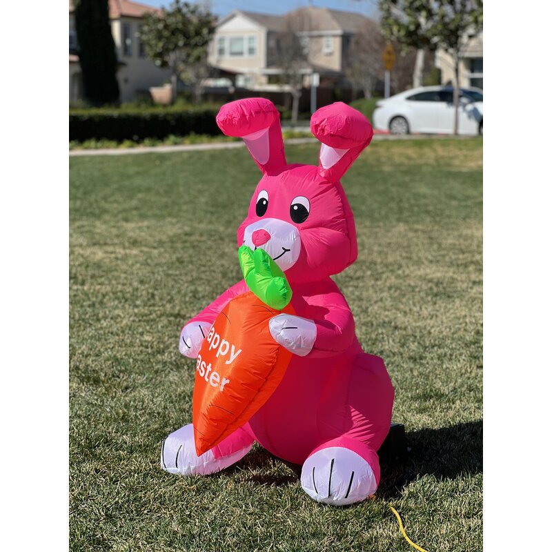 4’ Lighted Inflatable Blow Up store Easter Bunny With Cart Outdoor Yard Decoration